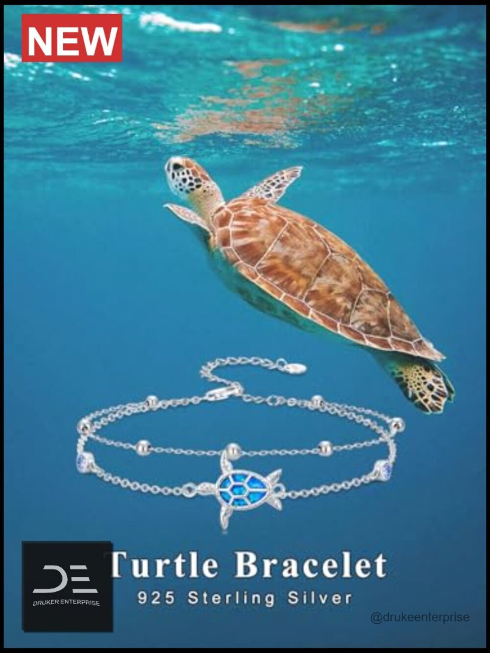 Sterling Silver Sea Turtle Double Layered Charm Bracelet - Picture 5 of 7